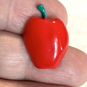 VTG Jubilee Gold Tone Red Enamel Apple Brooch Lapel Hat Pin Signed Teacher Gift